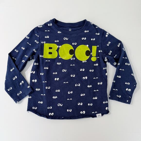 [Baby Gap] Blue Boo! Graphic Halloween Eyes Long Sleeve T-Shirt Size 4 Years - Picture 1 of 9